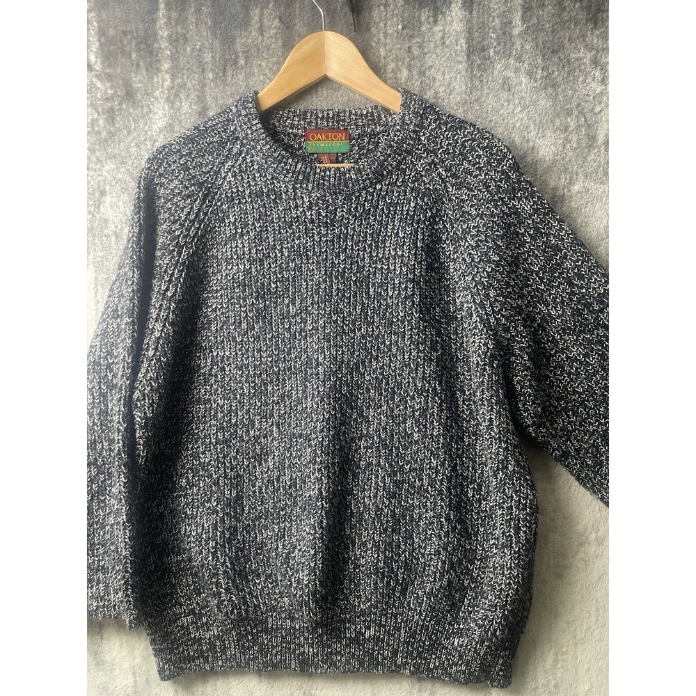 Vintage Oakton Chunky Knit Gray Mens 3/4 sleeve XL Sweater‎